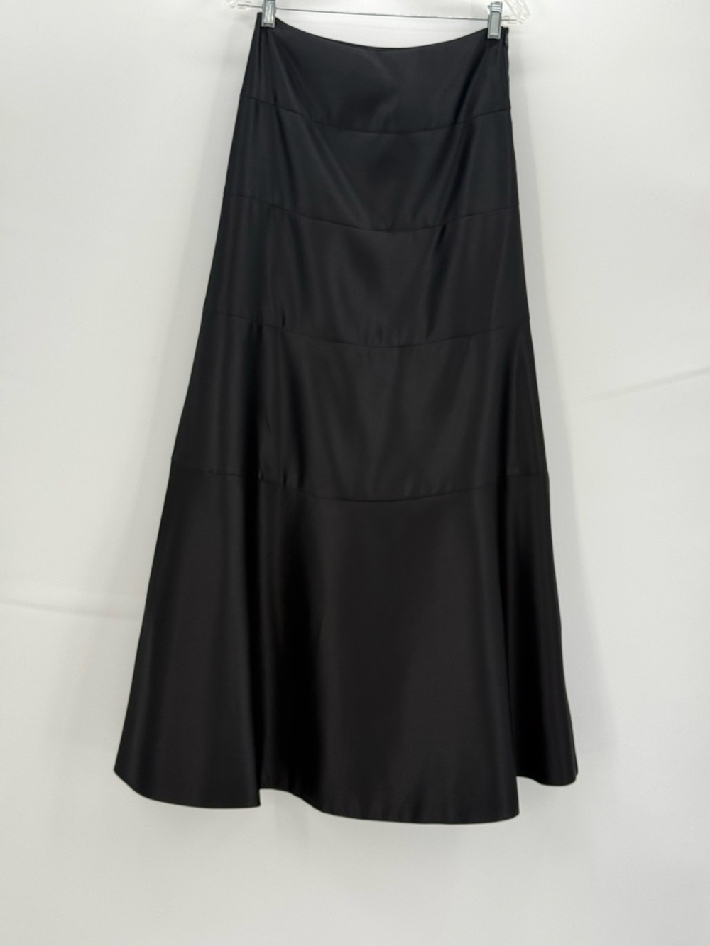 VTG BCBG Maxazria Black Satin Tiered Maxi Skirt High Waist A-Line Long Skirt - Picture 2 of 14